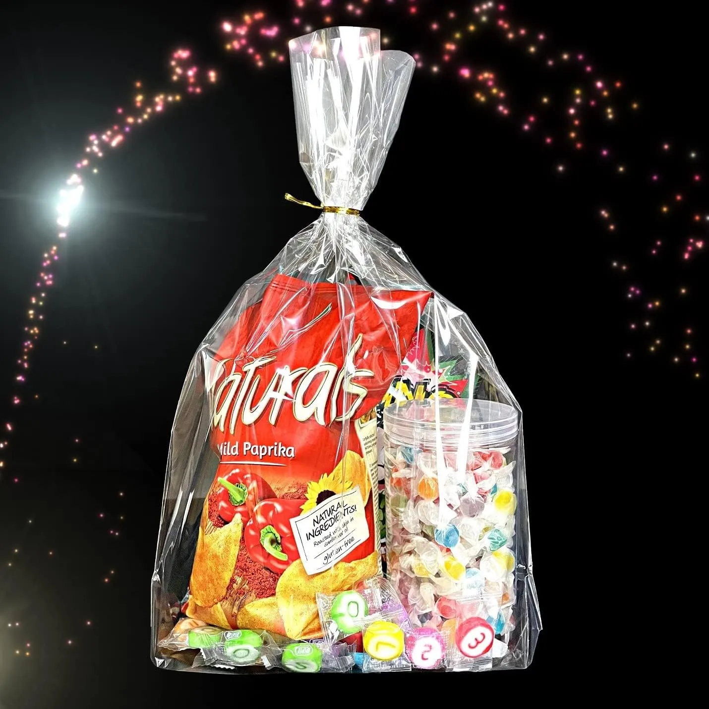 PigPotParty 12"x 16", 100Pcs Bottom Gusset Bags, Clear Plastic Cellophane Mug Treat Goodie Gift Bags with 100x Twist Ties, Large Party Favor Packaging, Toy Wrapping (No Side Gusset)