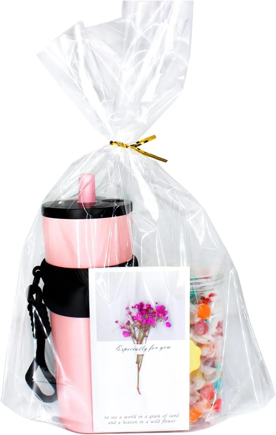 PigPotParty 12"x 16", 100Pcs Bottom Gusset Bags, Clear Plastic Cellophane Mug Treat Goodie Gift Bags with 100x Twist Ties, Large Party Favor Packaging, Toy Wrapping (No Side Gusset)