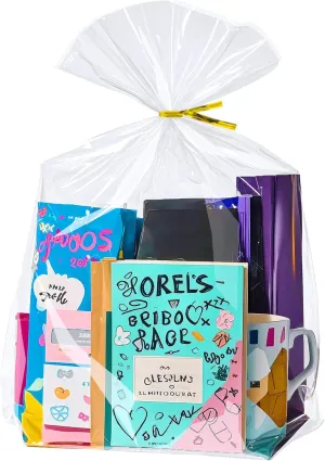 PigPotParty 12"x 16", 100Pcs Bottom Gusset Bags, Clear Plastic Cellophane Mug Treat Goodie Gift Bags with 100x Twist Ties, Large Party Favor Packaging, Toy Wrapping (No Side Gusset)