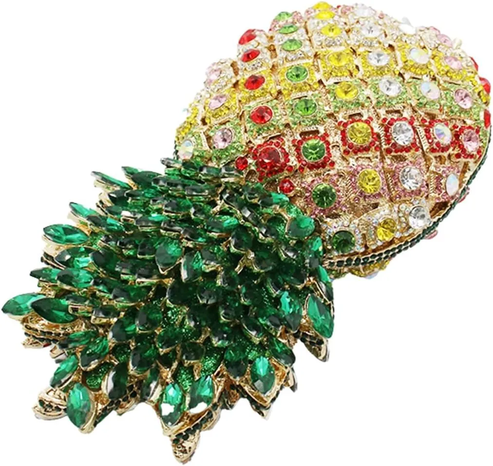 Pineapple Style Rhinestone Clutch Realistic Evening Bag Shining Crystal Purse for Cocktail Party Prom Wedding