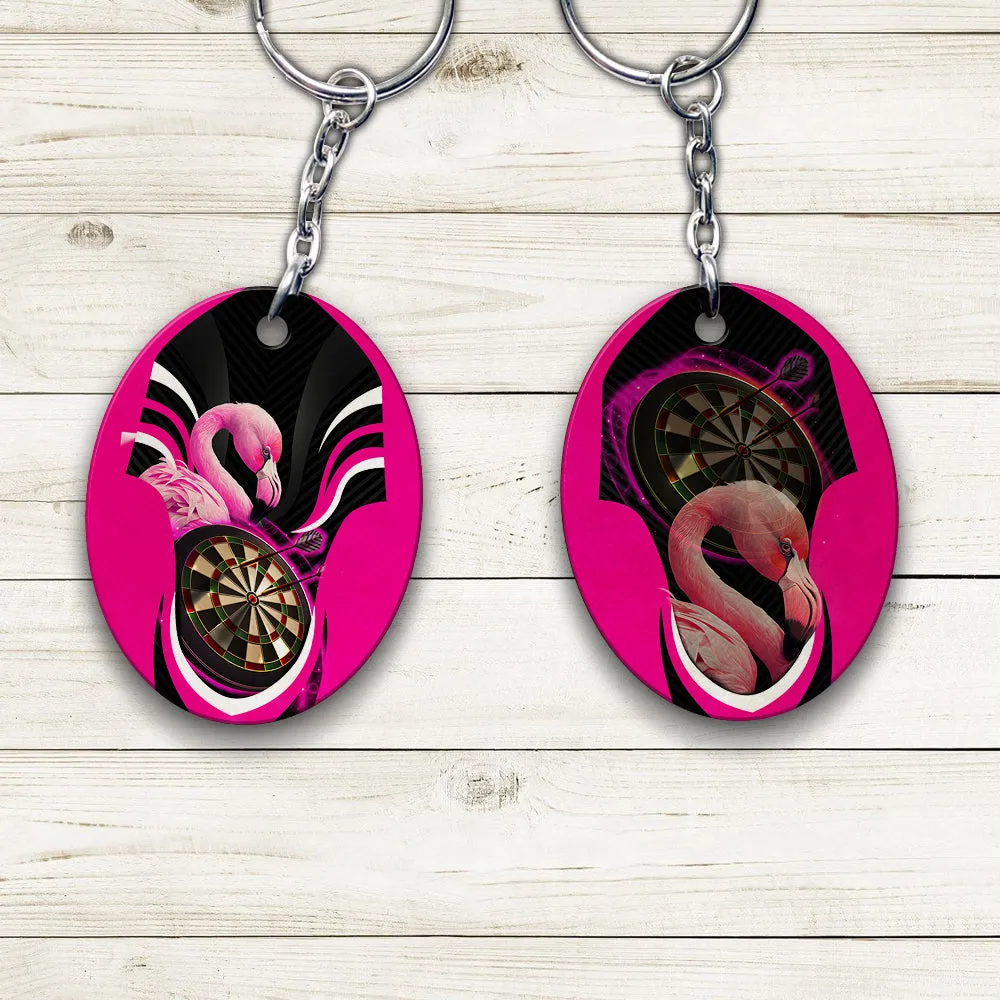 Pink Bullseye Dartboard  Flamingo And Darts Keychain For Dart Team Player