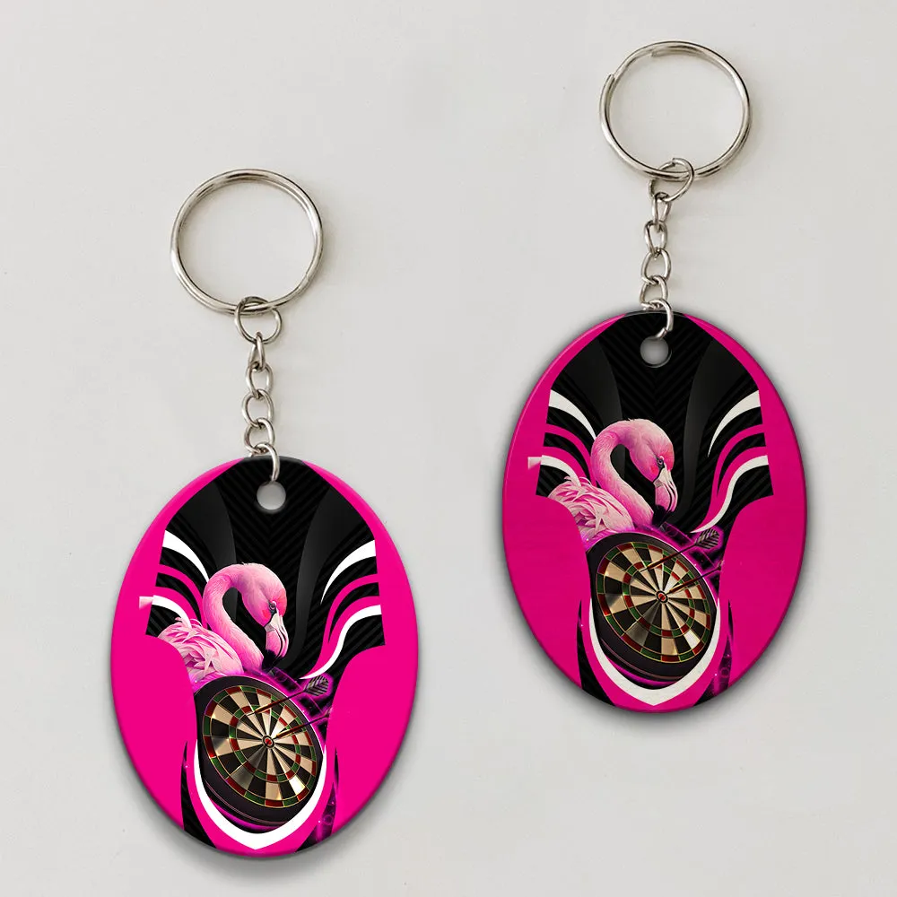 Pink Bullseye Dartboard  Flamingo And Darts Keychain For Dart Team Player