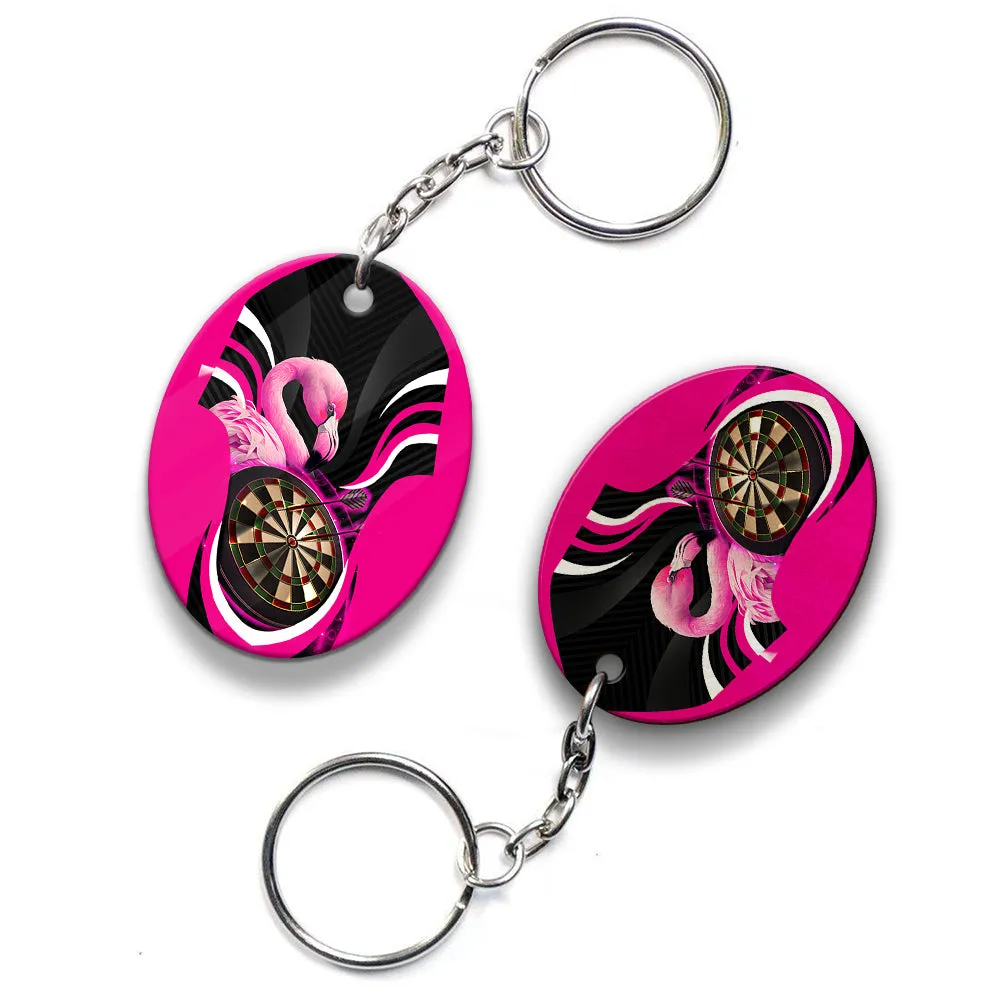 Pink Bullseye Dartboard  Flamingo And Darts Keychain For Dart Team Player
