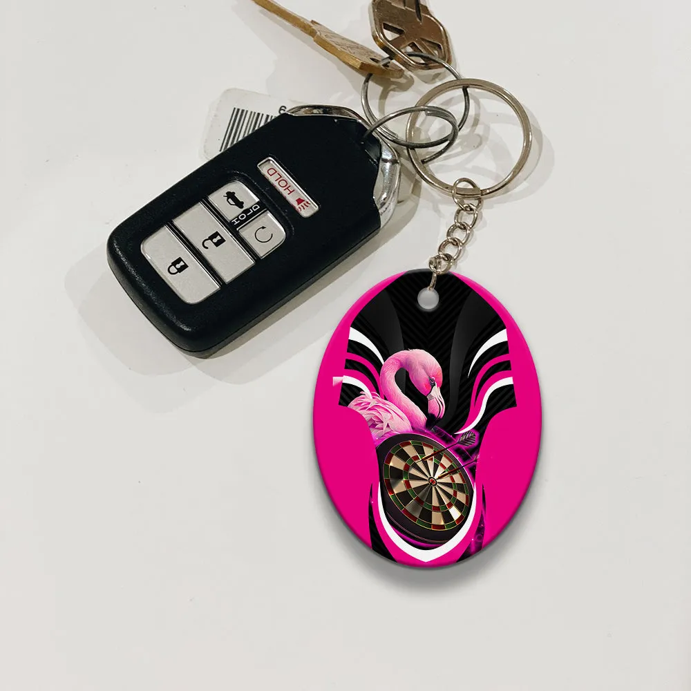 Pink Bullseye Dartboard  Flamingo And Darts Keychain For Dart Team Player