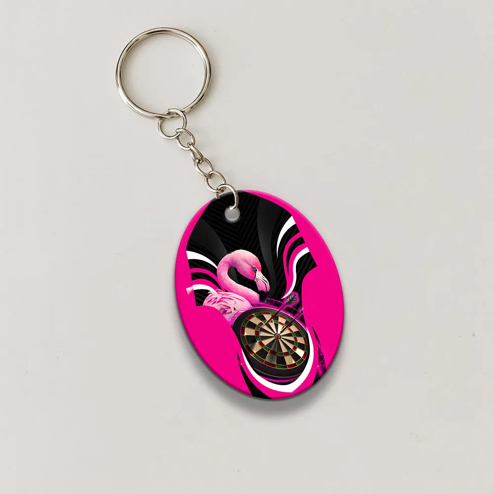 Pink Bullseye Dartboard  Flamingo And Darts Keychain For Dart Team Player