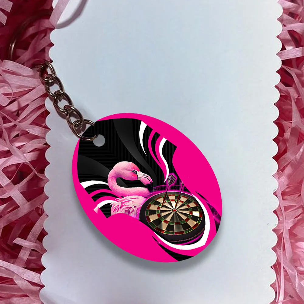 Pink Bullseye Dartboard  Flamingo And Darts Keychain For Dart Team Player