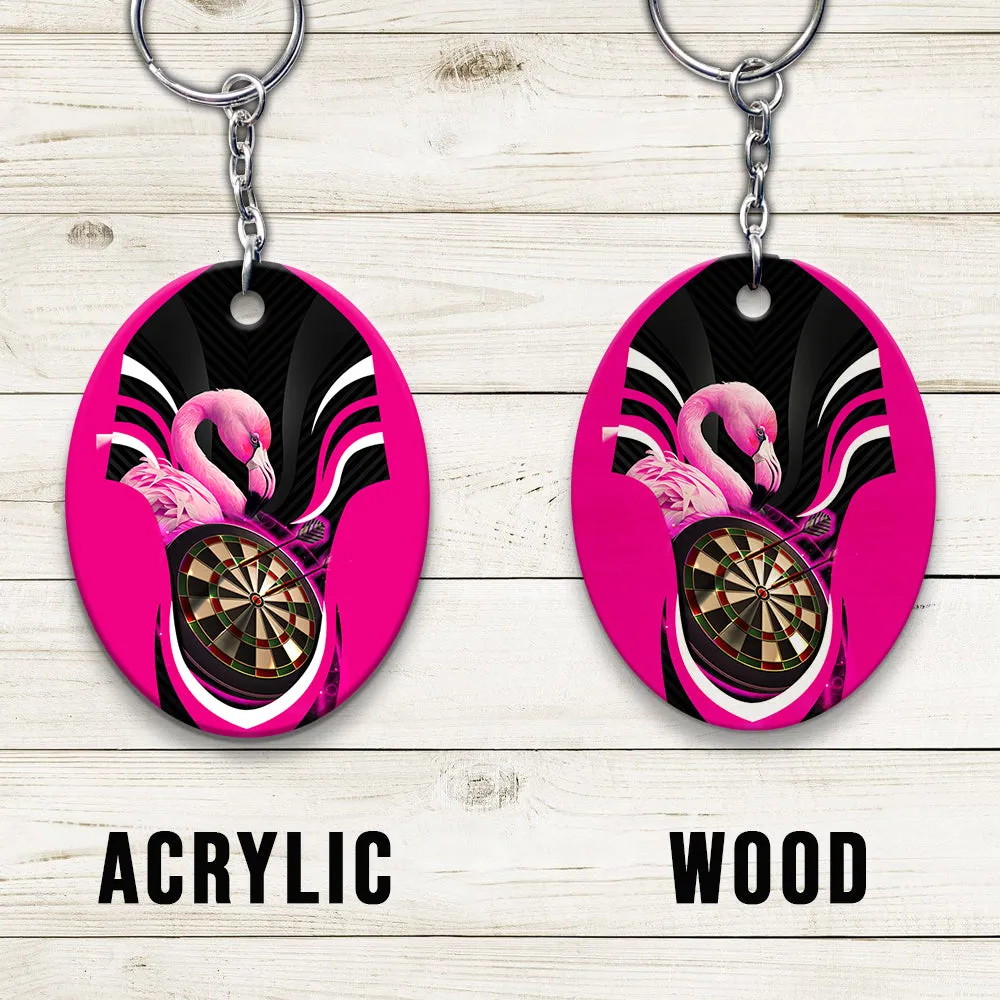 Pink Bullseye Dartboard  Flamingo And Darts Keychain For Dart Team Player