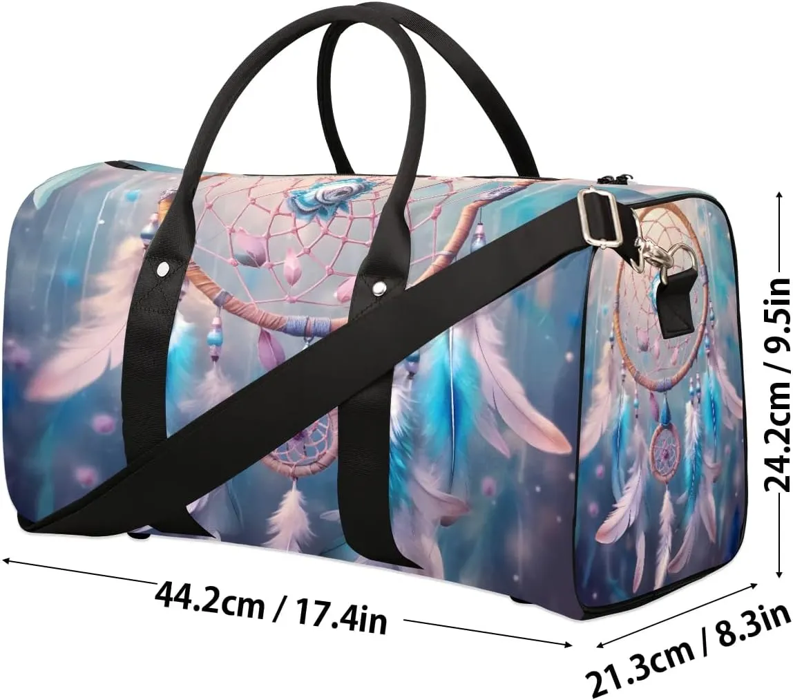 Pink Dream Catcher Travel Duffel Bag for Women Men Waterproof Foldable Overnight Weekender Bag Large Capacity Sports Gym Bag