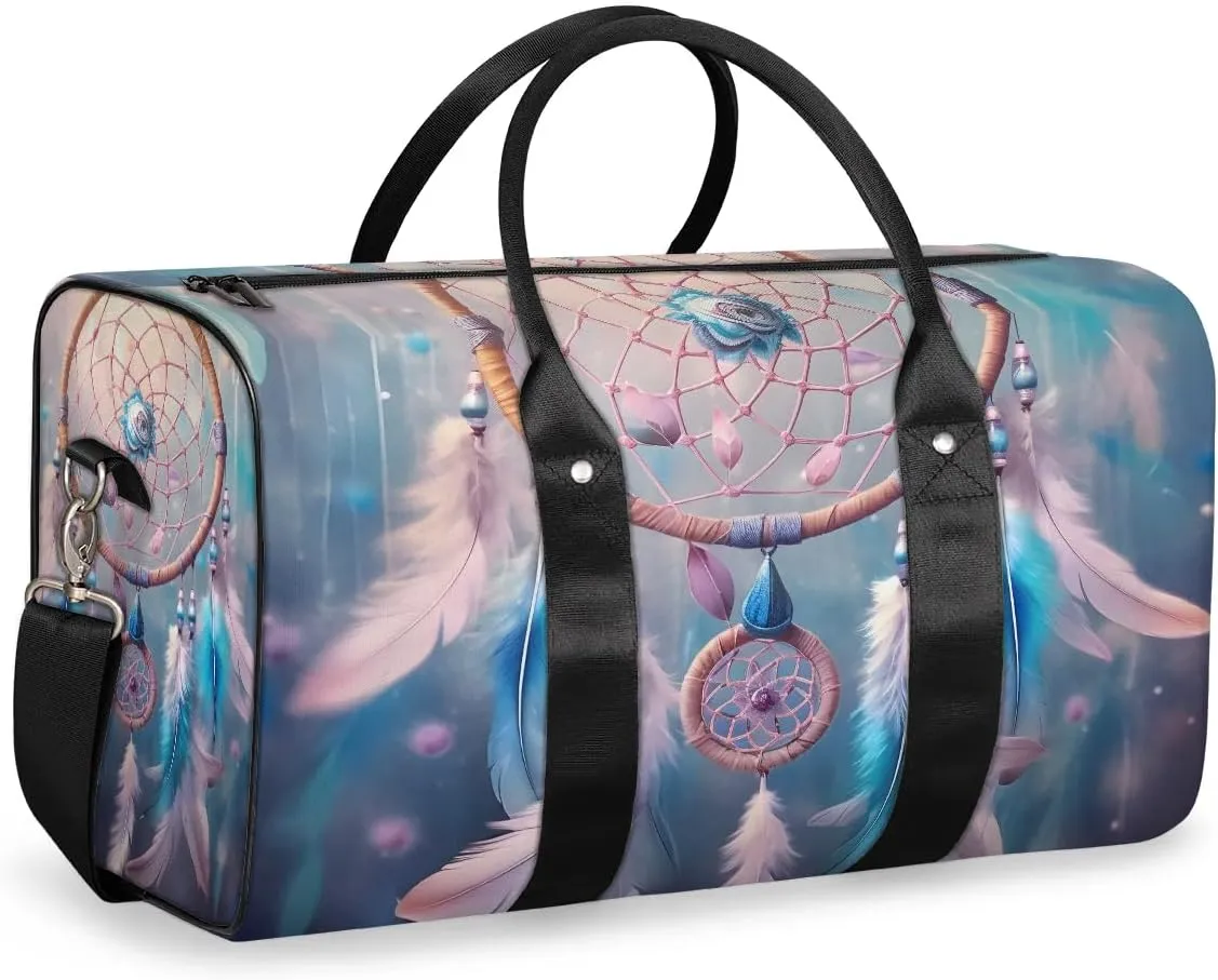 Pink Dream Catcher Travel Duffel Bag for Women Men Waterproof Foldable Overnight Weekender Bag Large Capacity Sports Gym Bag