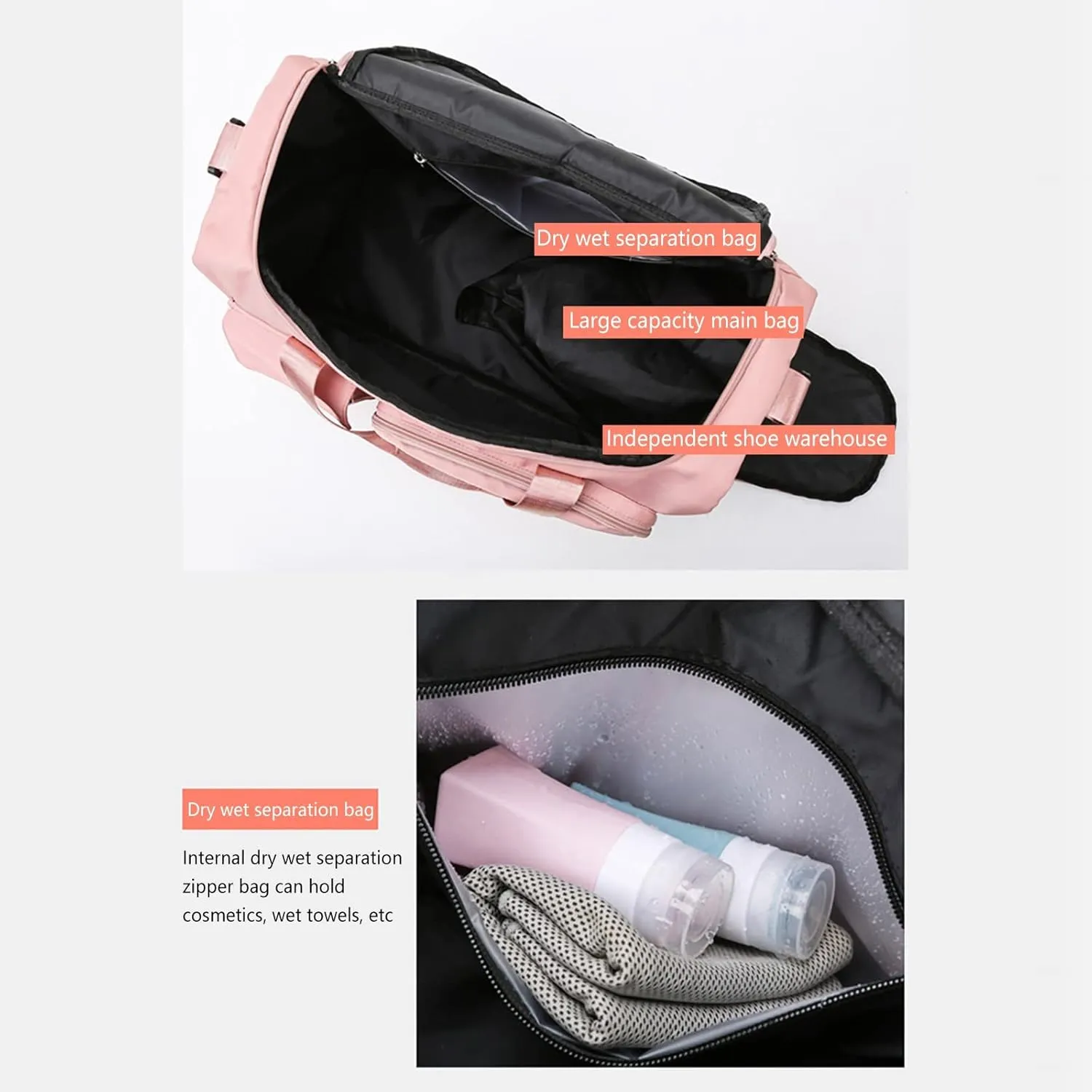 Pink Gym Bag with Shoes Compartment,28L Waterproof Duffel Bag,Reusable Duffle Bag for Travel Yoga Sports Workout