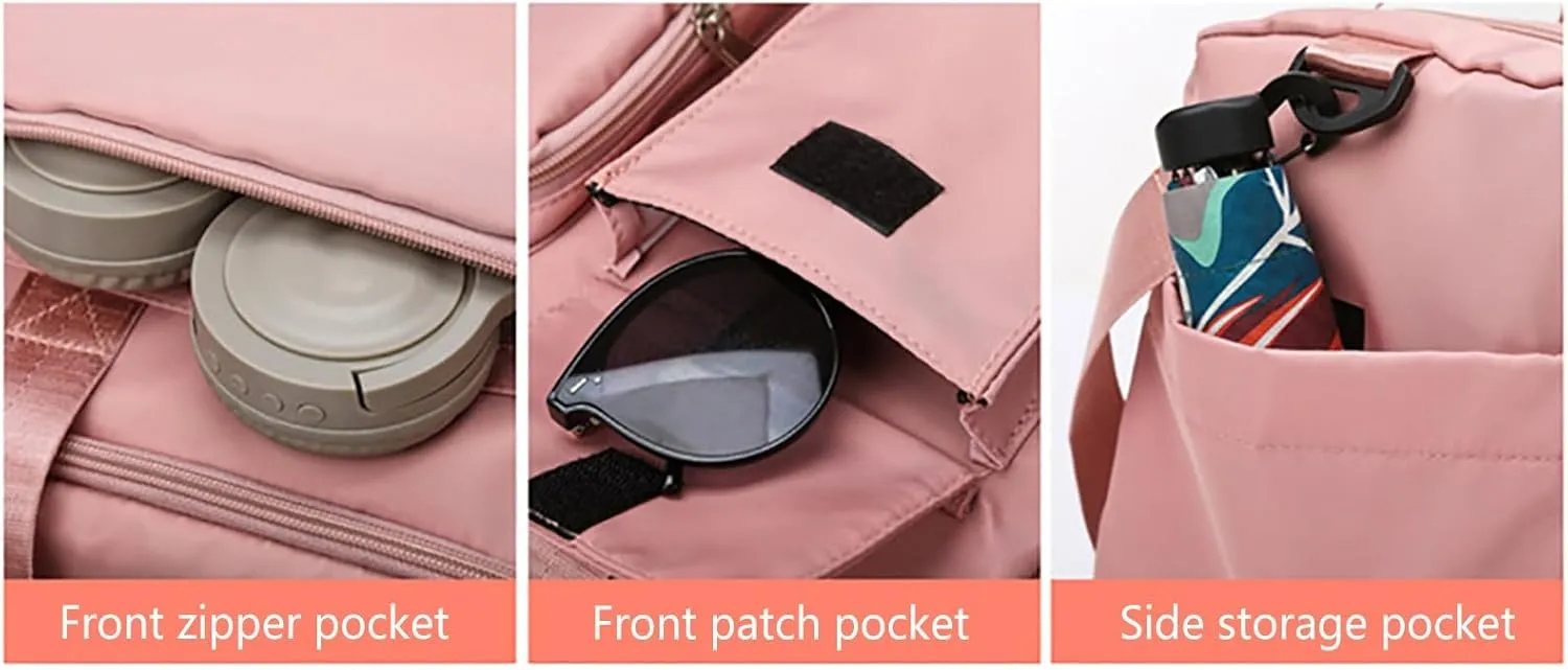 Pink Gym Bag with Shoes Compartment,28L Waterproof Duffel Bag,Reusable Duffle Bag for Travel Yoga Sports Workout