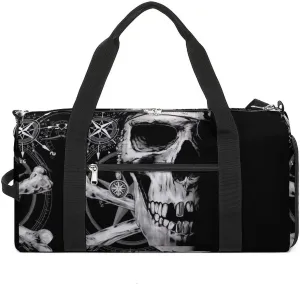Pirate and Skull Compass Gym Duffle Bag Waterproof Travel Bag Small for Sports and Weekend Getaway