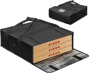 Pizza Warmer Bag, 20 X 20 in Food Carrier, Insulated Pizza Bag with Label Window, Water Proof with Double Handle Black