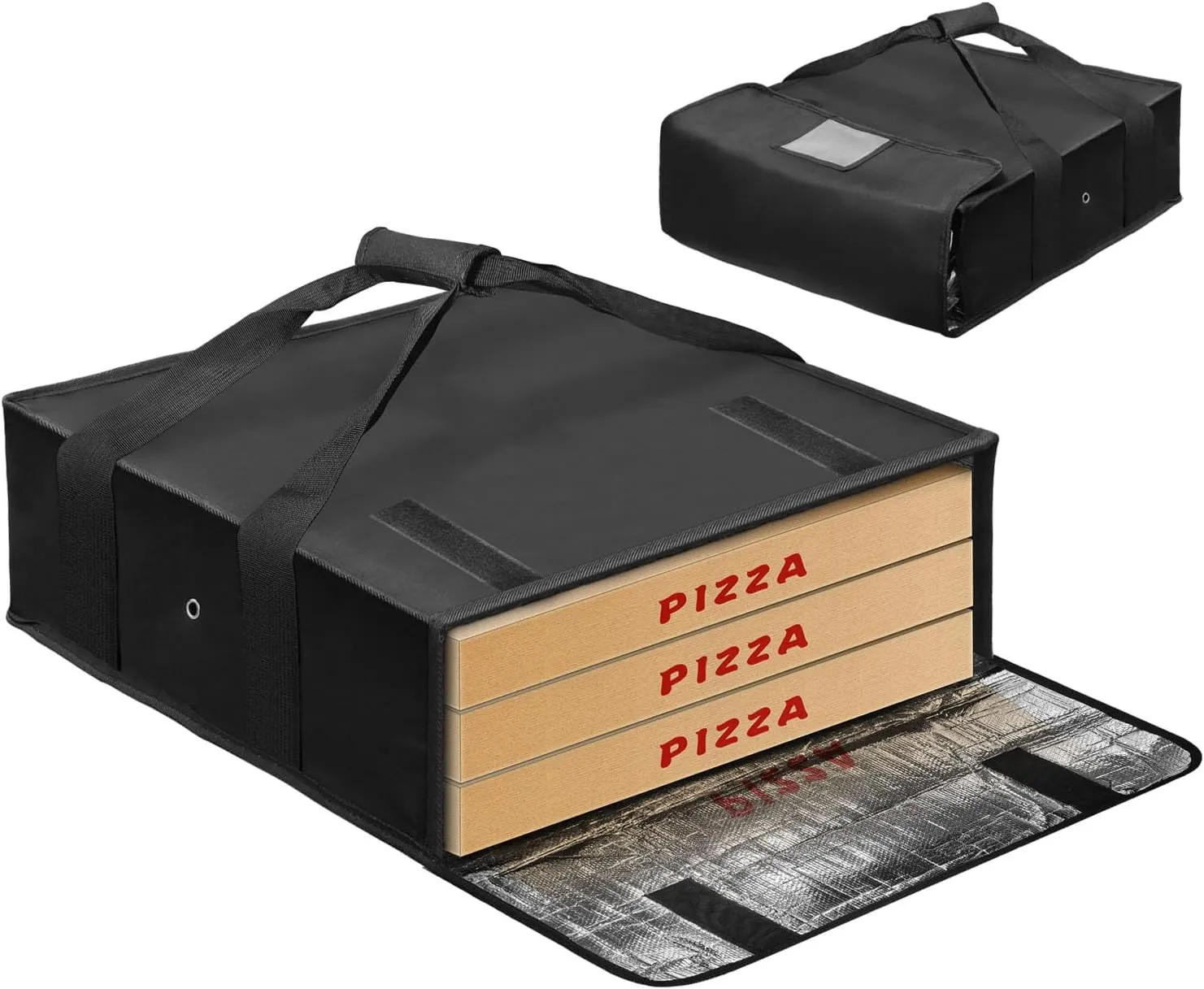 Pizza Warmer Bag, 20 X 20 in Food Carrier, Insulated Pizza Bag with Label Window, Water Proof with Double Handle Black