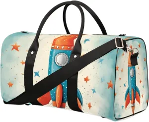 Planet Rocket Ship Travel Duffel Bag for Women Men Waterproof Foldable Overnight Weekender Bag Large Capacity Sports Gym Bag