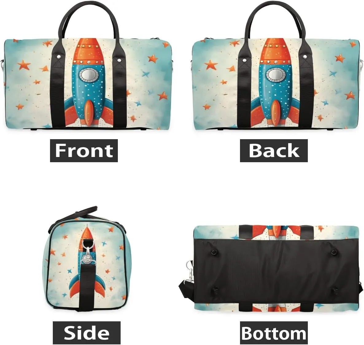 Planet Rocket Ship Travel Duffel Bag for Women Men Waterproof Foldable Overnight Weekender Bag Large Capacity Sports Gym Bag