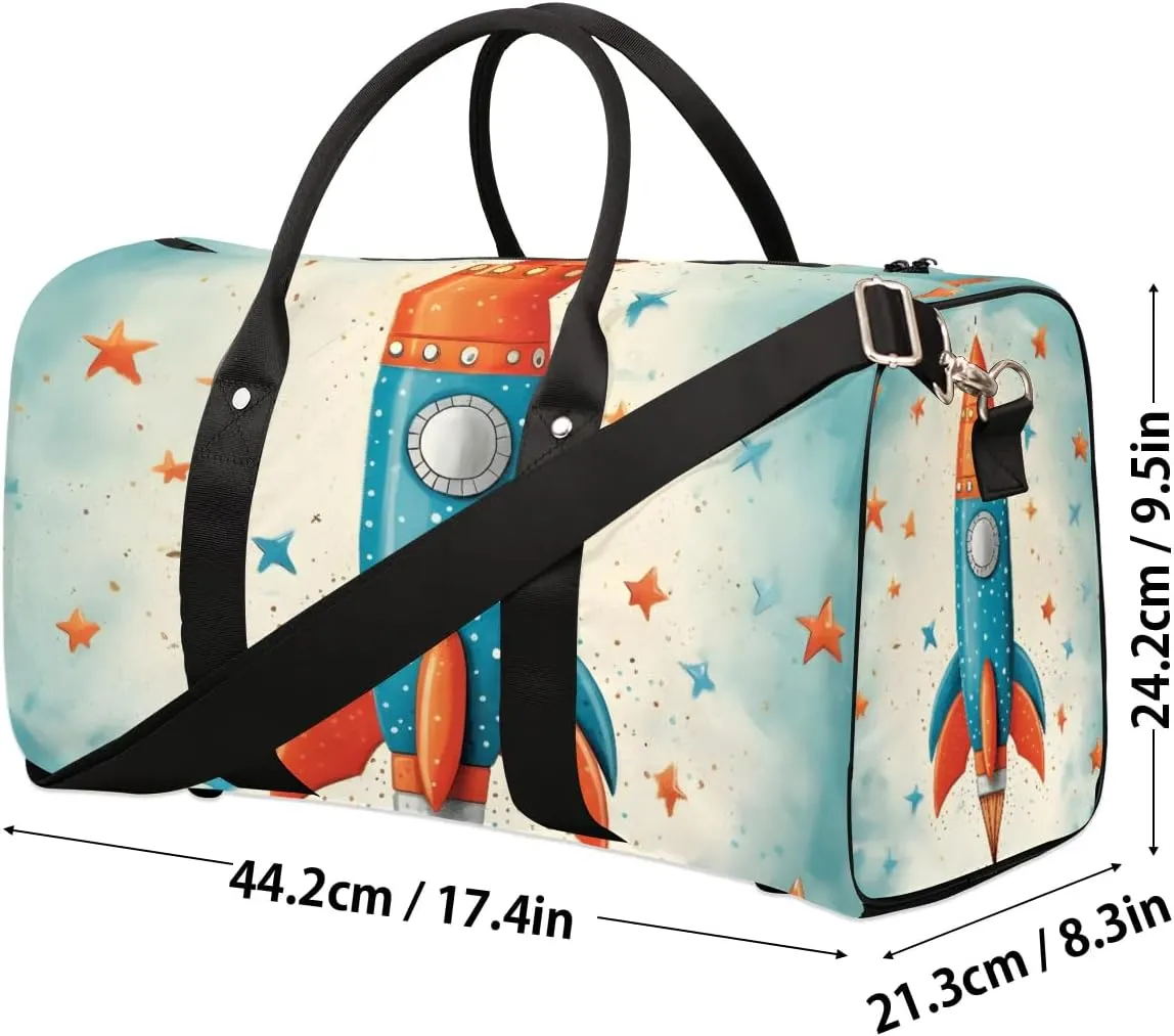 Planet Rocket Ship Travel Duffel Bag for Women Men Waterproof Foldable Overnight Weekender Bag Large Capacity Sports Gym Bag