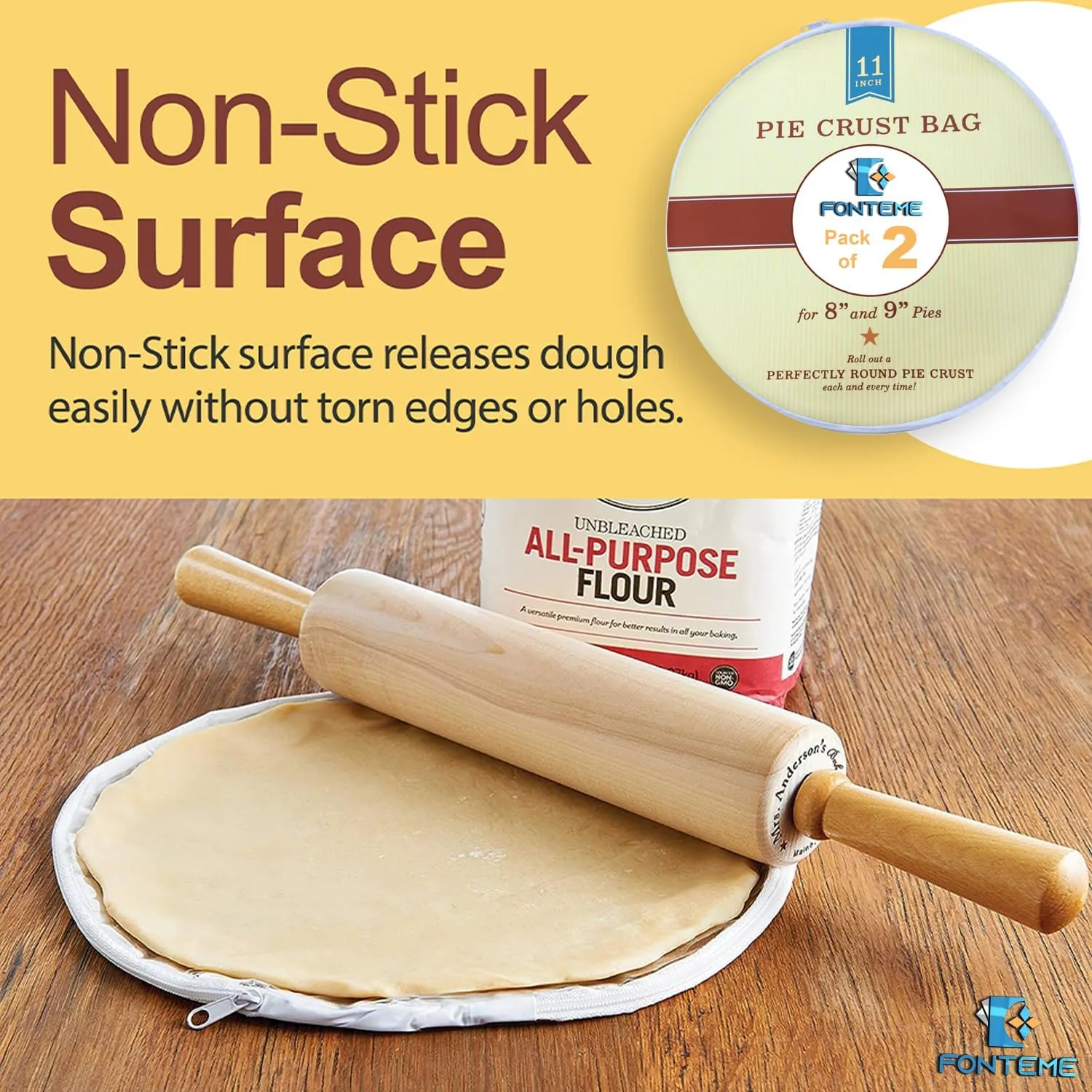 Plastic Pie Crust Dough Rolling Bag - Set of 2 (11" and 14") | Non-Stick Mess Free Pie Crust Dough Shaper | Ideal Dough Bag for Rolling Pie Crust, Cookie, Pastry, Pizza, and Pasta Dough…