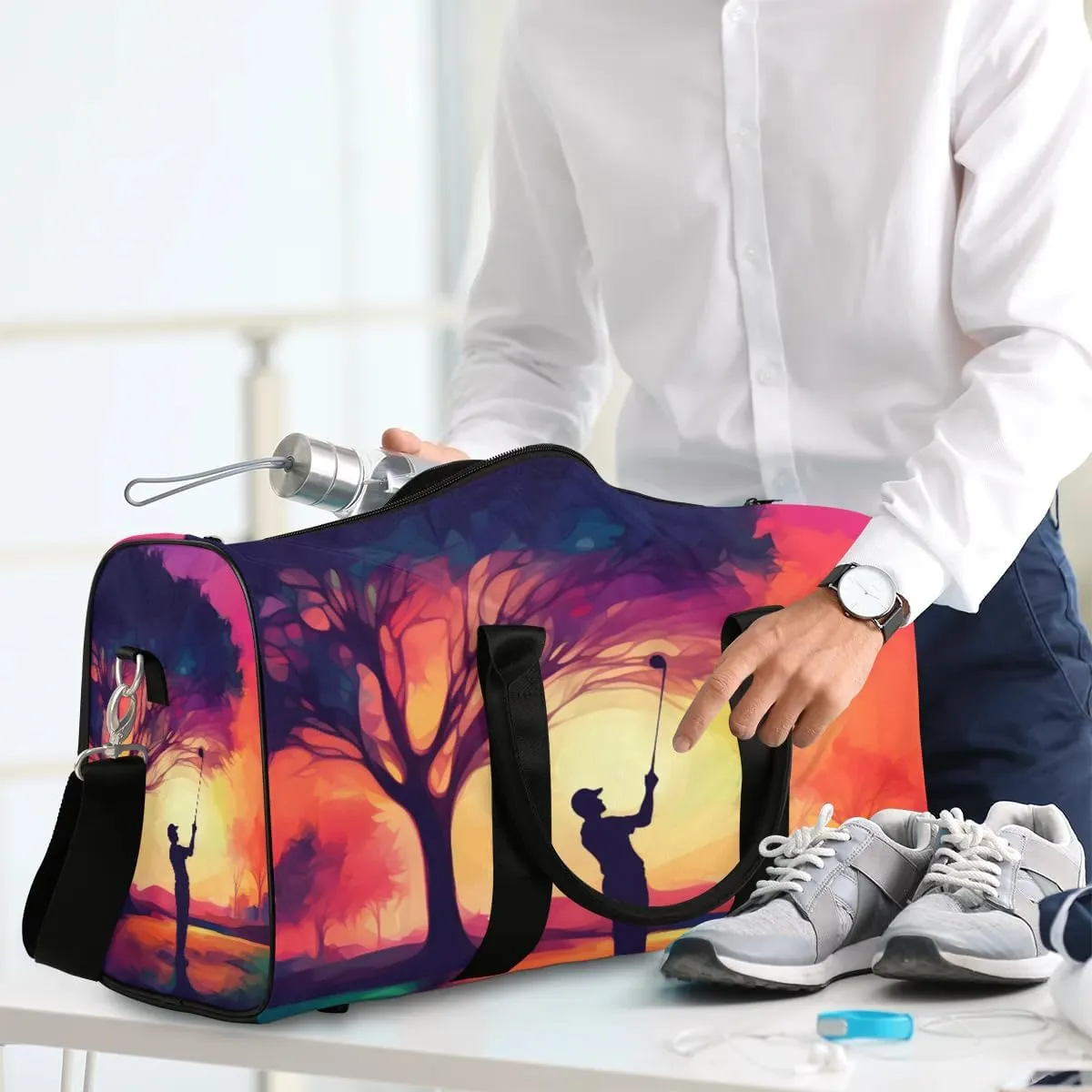 Playing Golf Travel Duffel Bag for Women Men Waterproof Foldable Overnight Weekender Bag Large Capacity Sports Gym Bag
