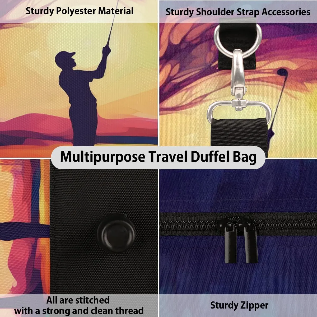 Playing Golf Travel Duffel Bag for Women Men Waterproof Foldable Overnight Weekender Bag Large Capacity Sports Gym Bag