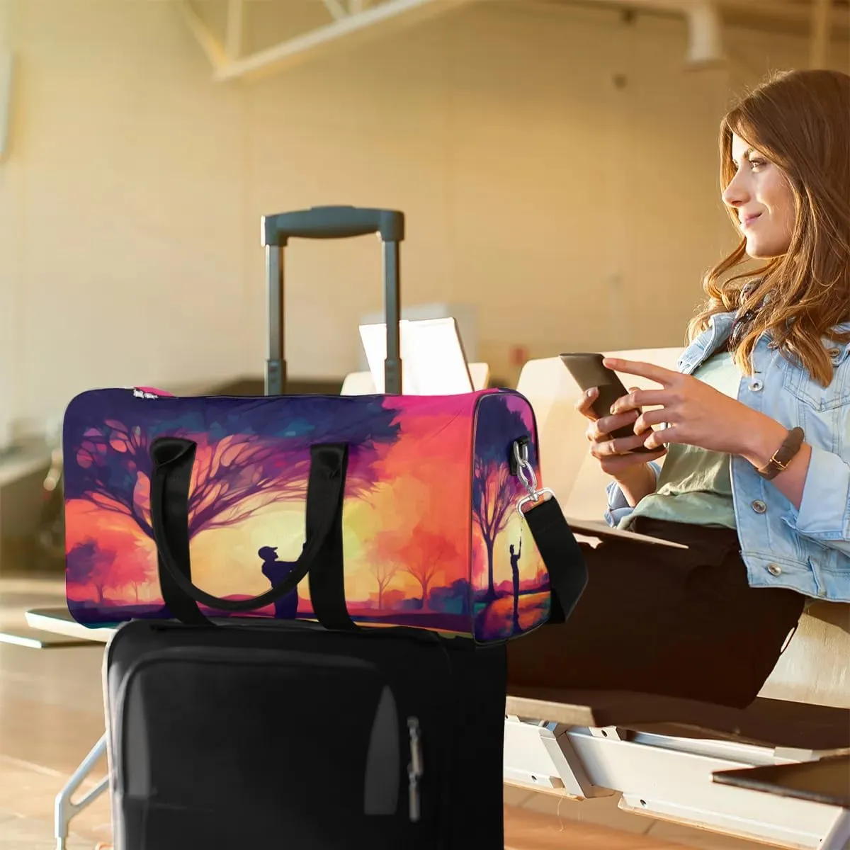 Playing Golf Travel Duffel Bag for Women Men Waterproof Foldable Overnight Weekender Bag Large Capacity Sports Gym Bag