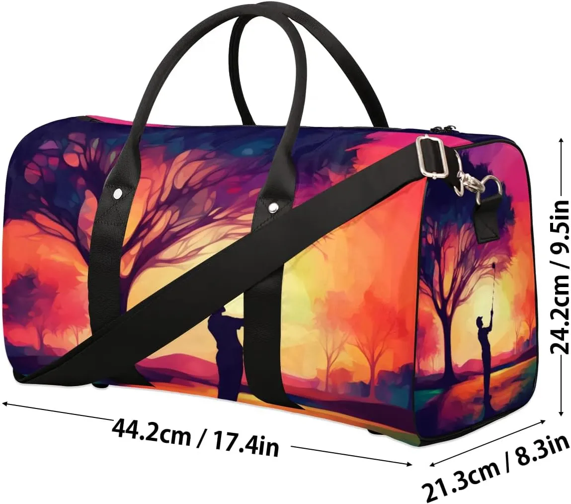 Playing Golf Travel Duffel Bag for Women Men Waterproof Foldable Overnight Weekender Bag Large Capacity Sports Gym Bag