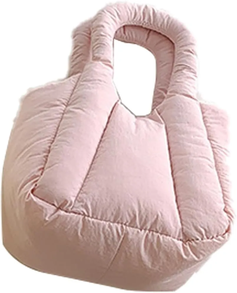 Pleated Crossbody Bag with Chain Strap for Women Fashion Solid Color Padded Quilted Top Handle Puffer Handbag Purse