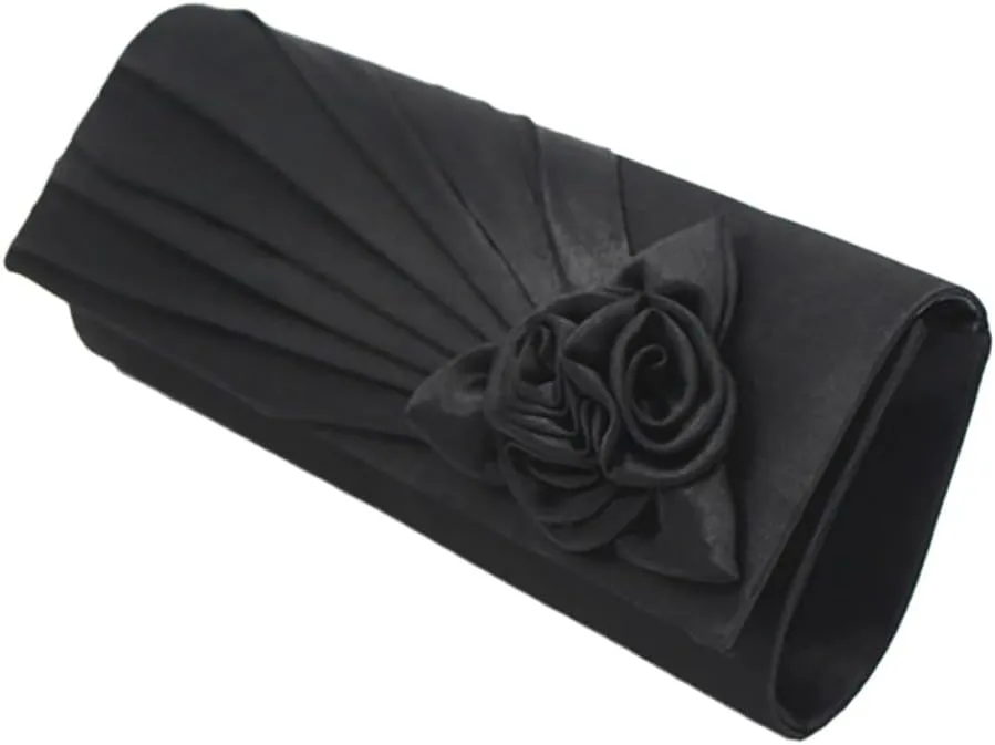 Pleated Satin Floral Evening Purse for Women Chic Soft Handbag Fit for Wedding Dress Ball Gown Formal Dress