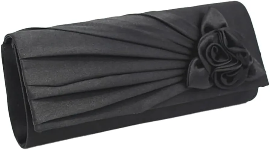 Pleated Satin Floral Evening Purse for Women Chic Soft Handbag Fit for Wedding Dress Ball Gown Formal Dress