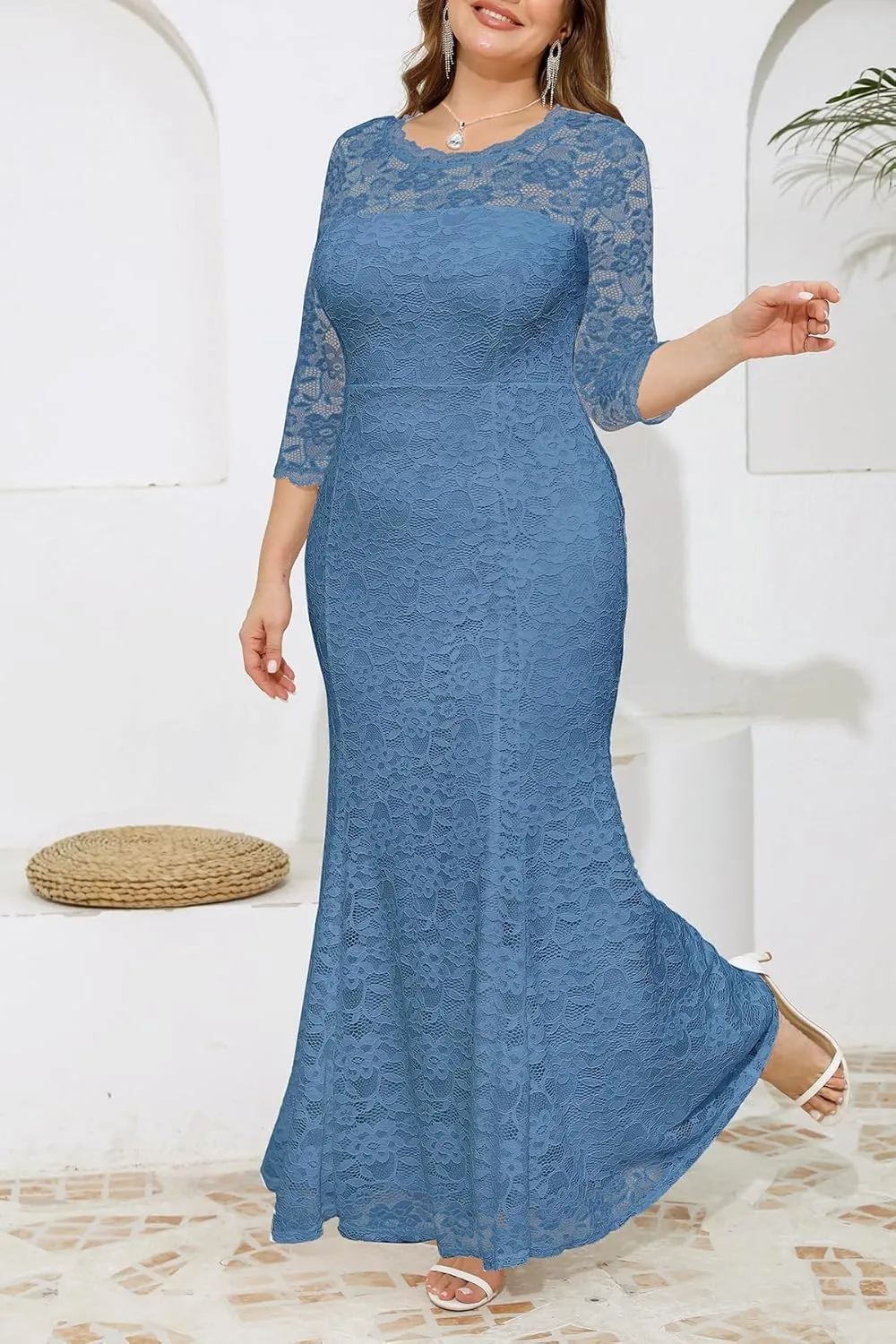Plus Size Wedding Dress for Bride - Formal Evening Gown Party Lace Mermaid Dresses
