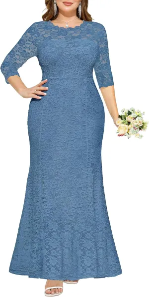 Plus Size Wedding Dress for Bride - Formal Evening Gown Party Lace Mermaid Dresses