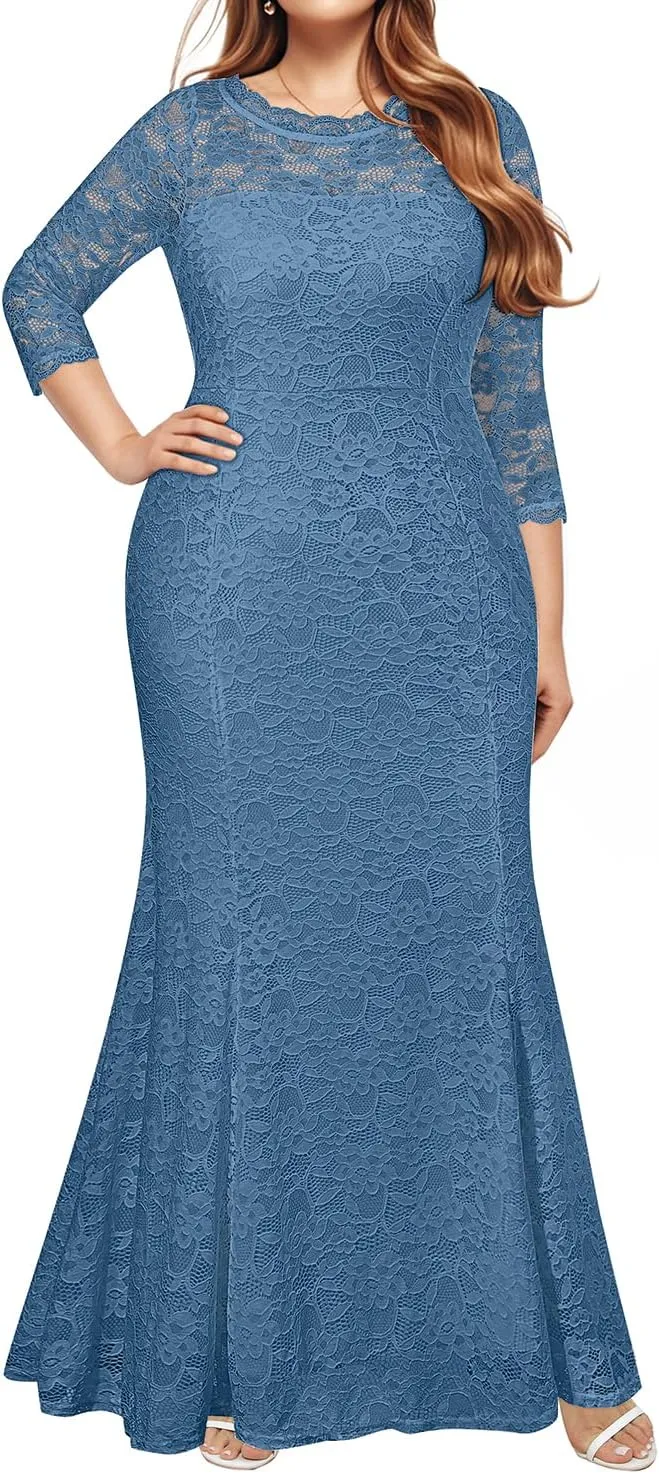 Plus Size Wedding Dress for Bride - Formal Evening Gown Party Lace Mermaid Dresses
