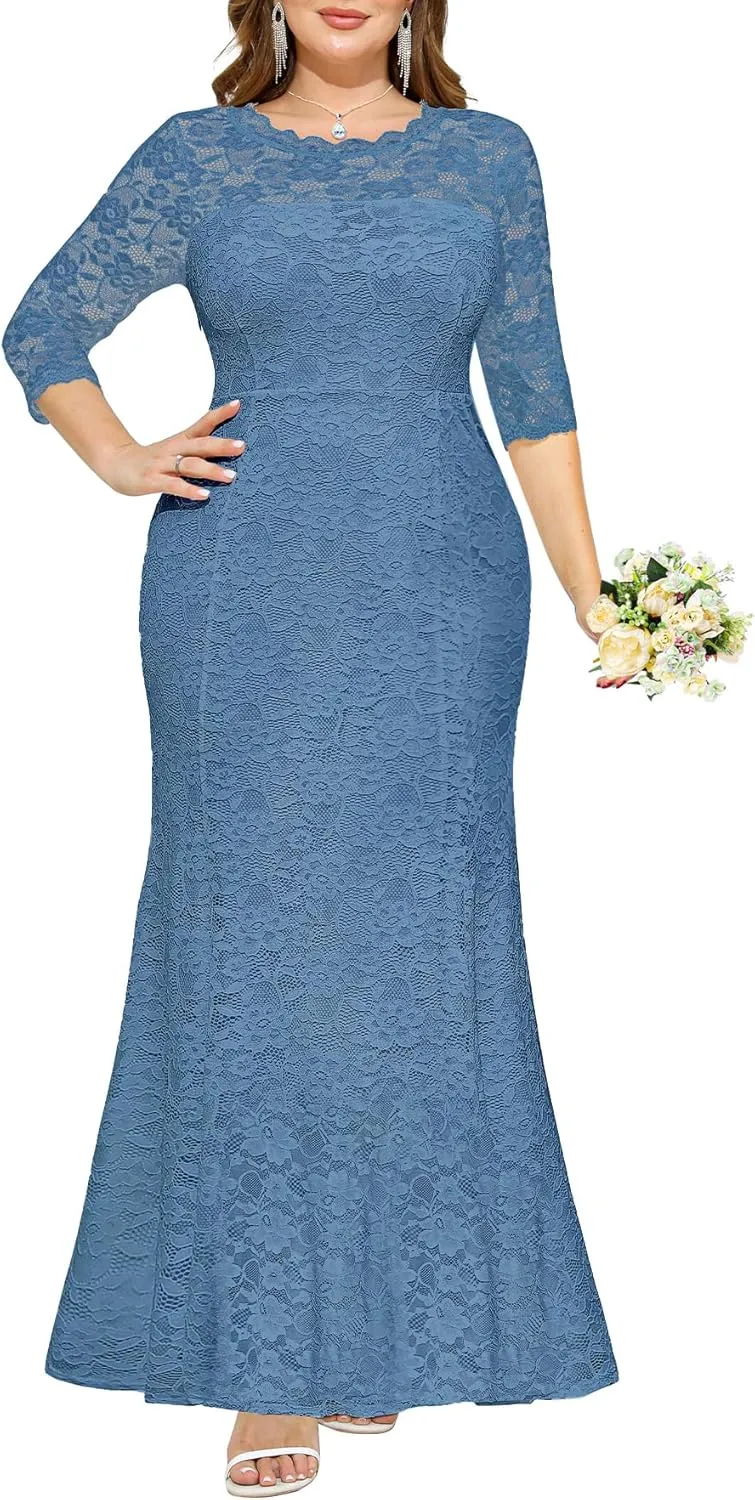Plus Size Wedding Dress for Bride - Formal Evening Gown Party Lace Mermaid Dresses