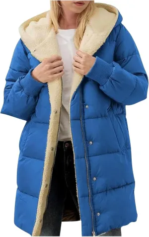 Plus Size Winter Coats for Women Sherpa Lined Fleece Long Puffer Jacket Thickened Casual Zip Up Parka Jacket