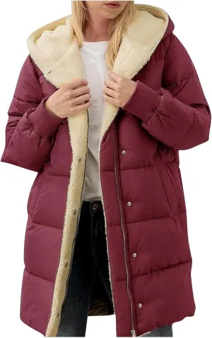 Plus Size Winter Coats for Women Sherpa Lined Fleece Long Puffer Jacket Thickened Casual Zip Up Parka Jacket
