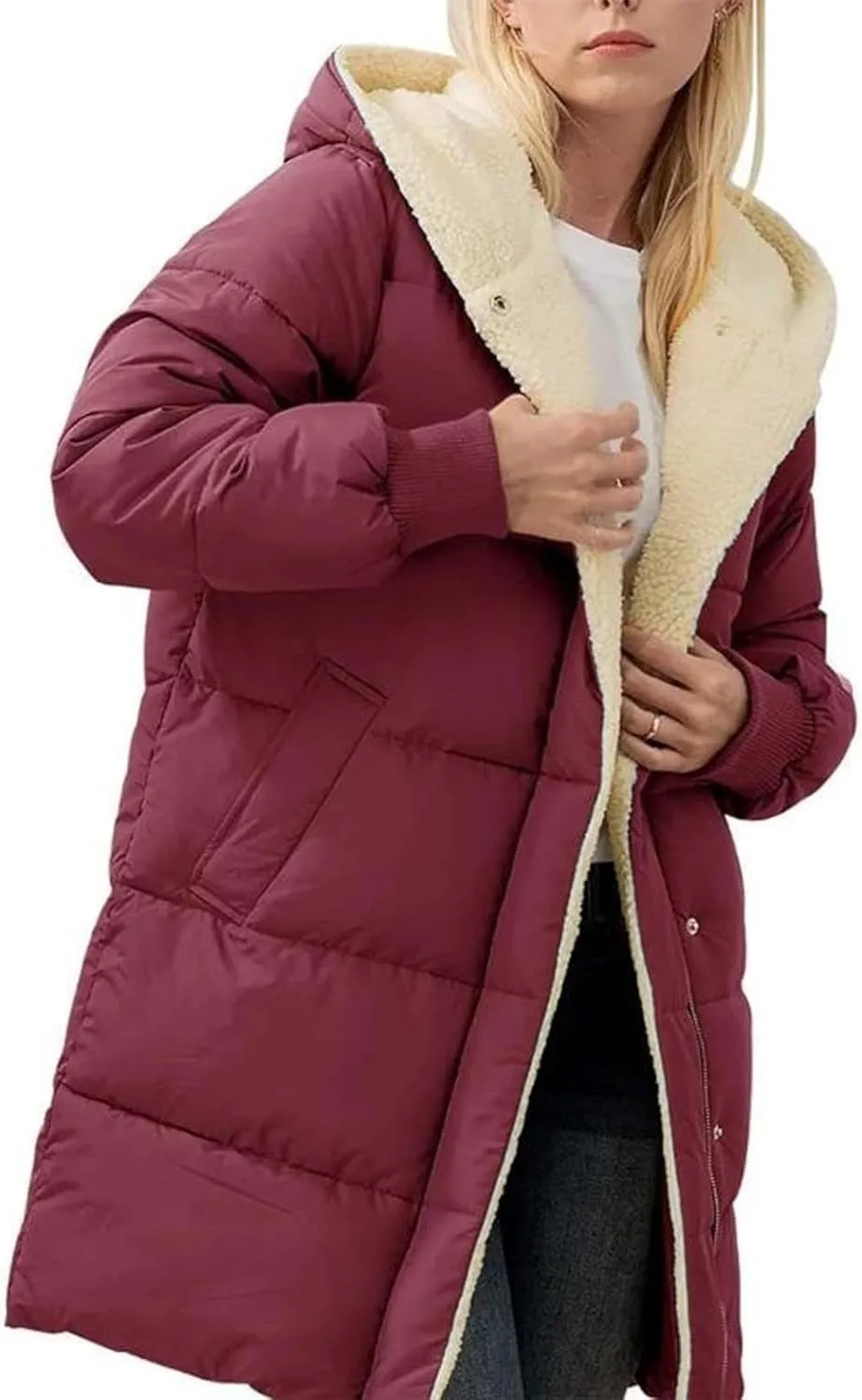 Plus Size Winter Coats for Women Sherpa Lined Fleece Long Puffer Jacket Thickened Casual Zip Up Parka Jacket