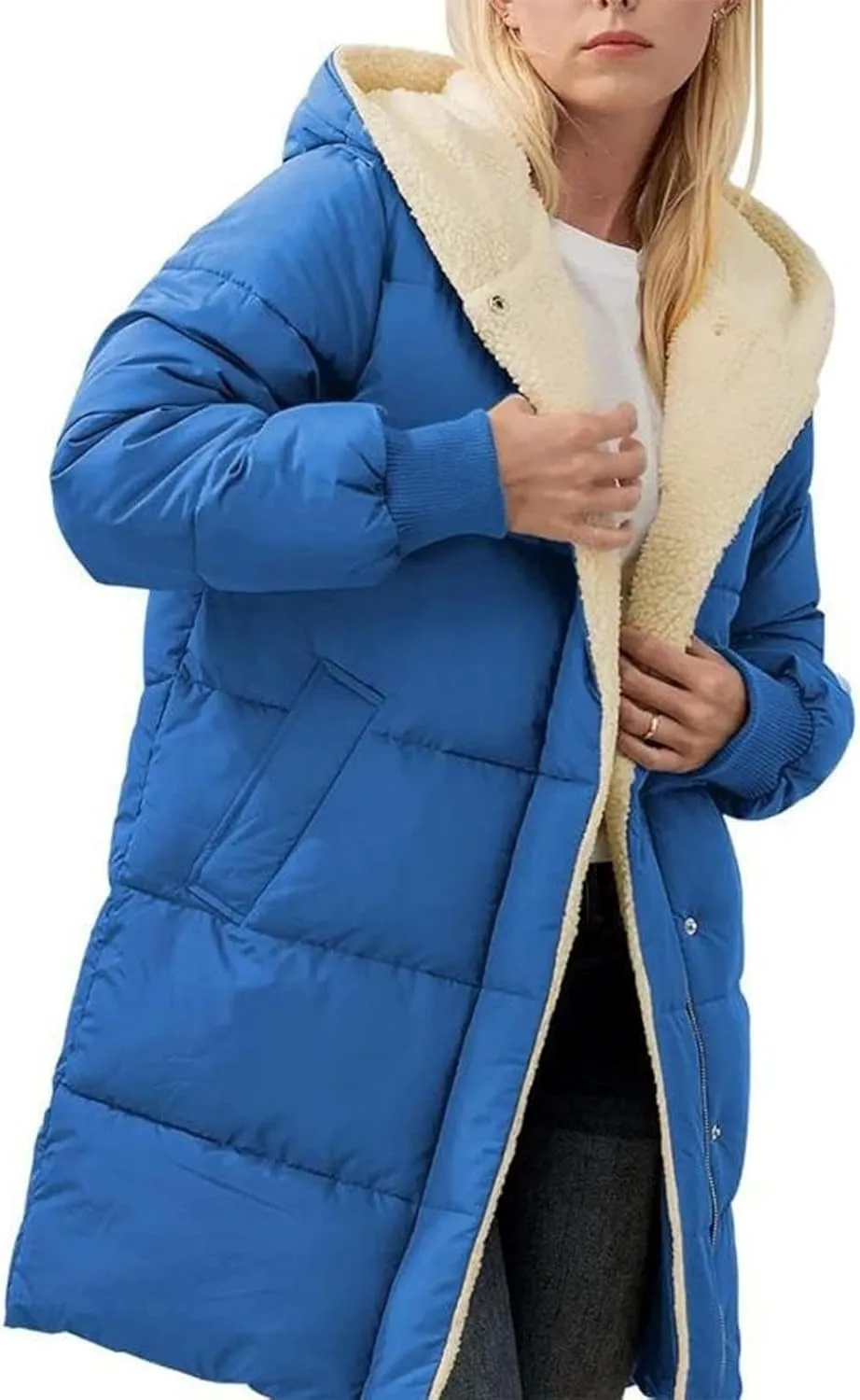 Plus Size Winter Coats for Women Sherpa Lined Fleece Long Puffer Jacket Thickened Casual Zip Up Parka Jacket