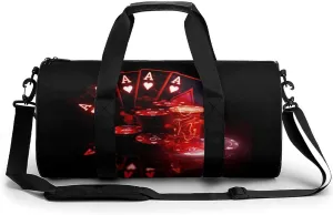 Poker Cards And Gambling Chip Gym Bag Workout Sports Bag Lightweight Tote Duffel Bag Travel Weekender Bag for Women Men