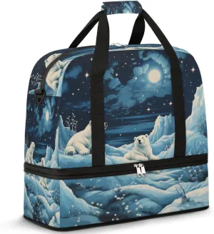 Polar Bear Print Foldable Travel Duffel Bag Overnight Weekender Bag with Shoes Compartment Sports Gym Bag for Men Women