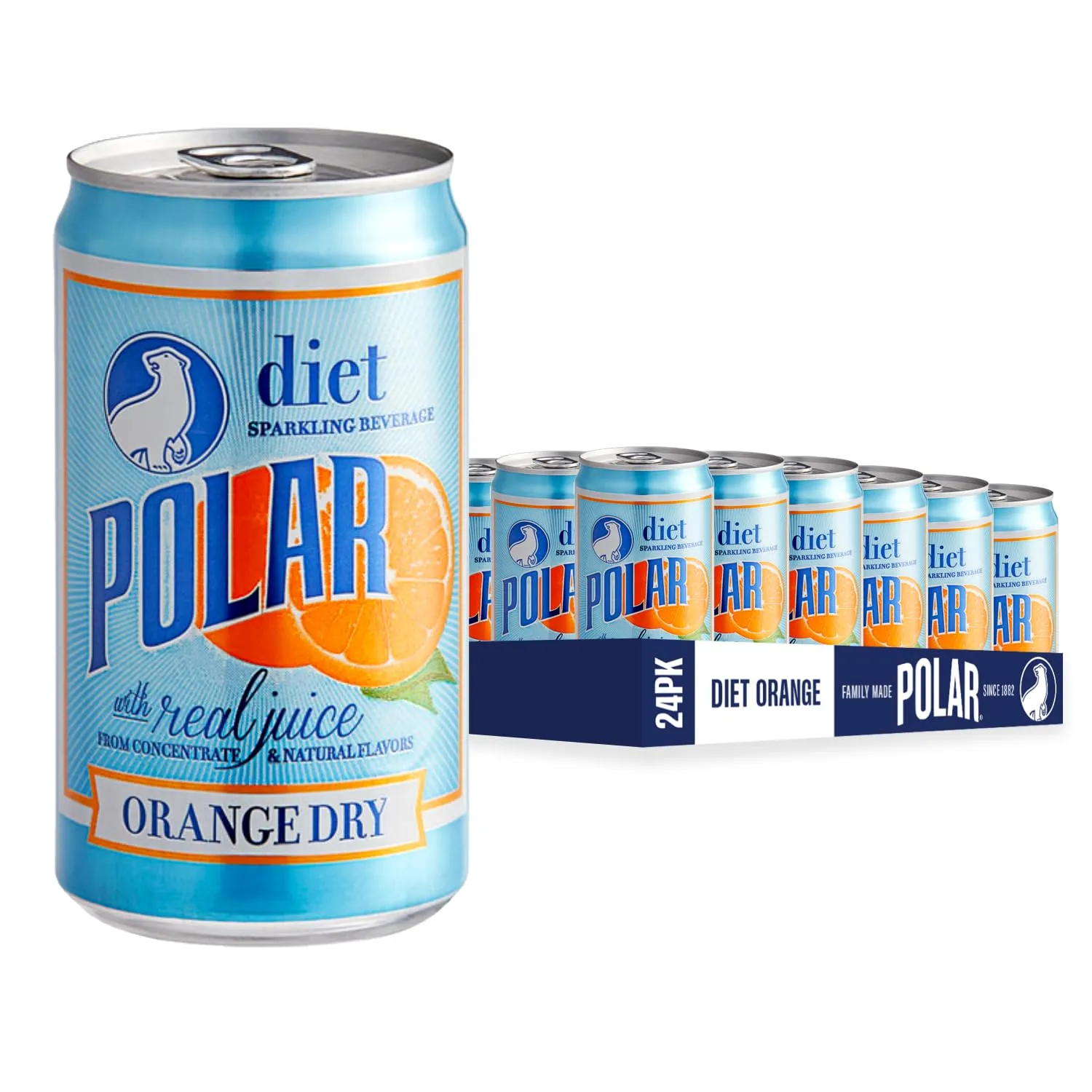 POLAR Dry Sparkling Soda Diet Orange Flavor | Premium Cocktail Mixer Inspired by History | 24pk 7.5oz Cans