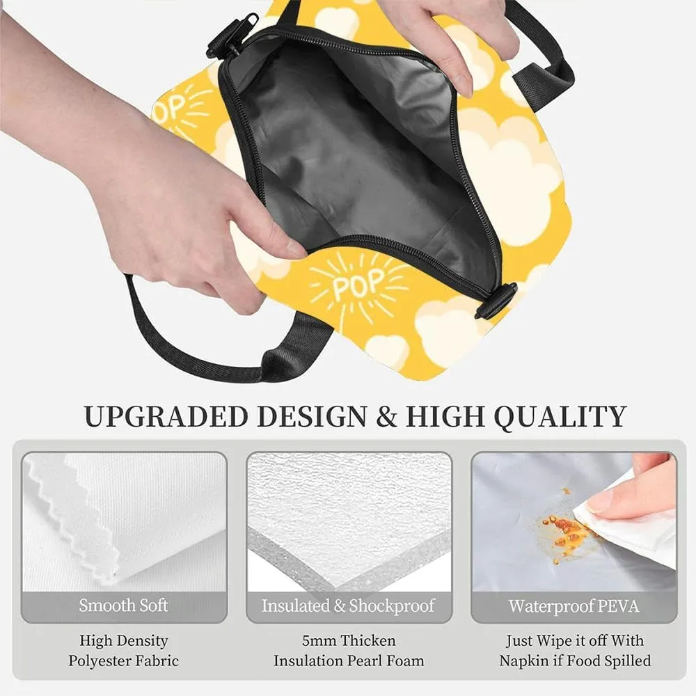 Popcorn Bright pop a yellow Insulated Adult Lunch Bag with Shoulder Strap for Women Lightweight Reusable Portable Freezable Lunch Tote Bag for Work Picnic