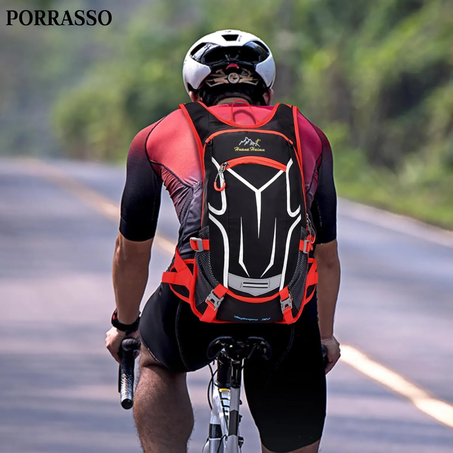 PORRASSO Hiking Backpack 19L Rucksack Breathable Daypack Lightweight Backpack Hydration Pack for Women Men Camping Trekking Cycling Climbing Outdoor Sports Red