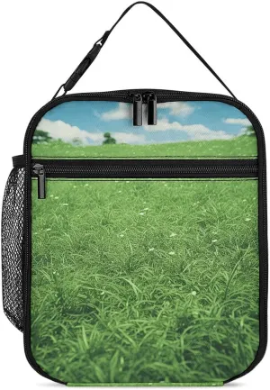 Portable Cooler Warmer Lunch Bag Insulated Lunch Bag with Side Mesh Green Lawn Thermal Reusable Lunch Box Large Capacity Leakproof Lunchbag for Work Picnic Travel