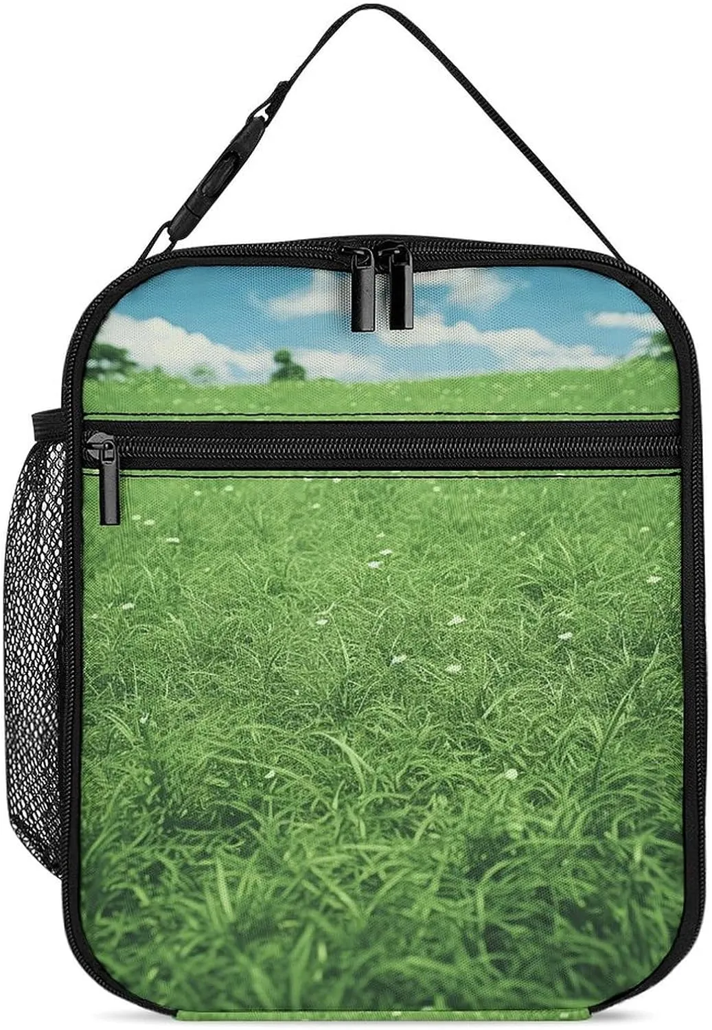 Portable Cooler Warmer Lunch Bag Insulated Lunch Bag with Side Mesh Green Lawn Thermal Reusable Lunch Box Large Capacity Leakproof Lunchbag for Work Picnic Travel