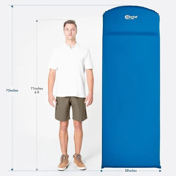PORTAL Self Inflating Sleeping Pad for Camping, 3" Thick Memory Foam Camping Mat with Pillow, Comfortable Camping Insulated Pad Mattress for Outdoor