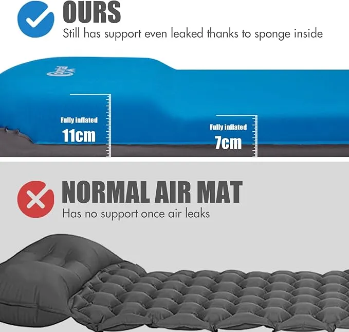 PORTAL Self Inflating Sleeping Pad for Camping, 3" Thick Memory Foam Camping Mat with Pillow, Comfortable Camping Insulated Pad Mattress for Outdoor