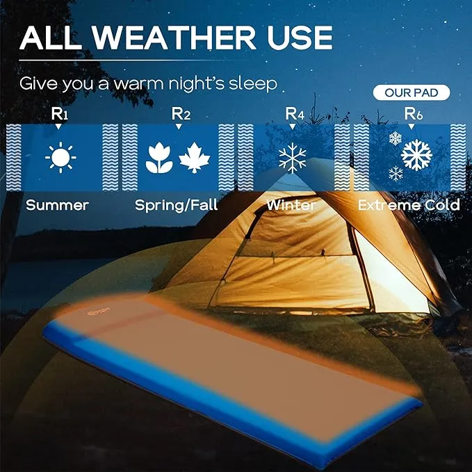 PORTAL Self Inflating Sleeping Pad for Camping, 3" Thick Memory Foam Camping Mat with Pillow, Comfortable Camping Insulated Pad Mattress for Outdoor
