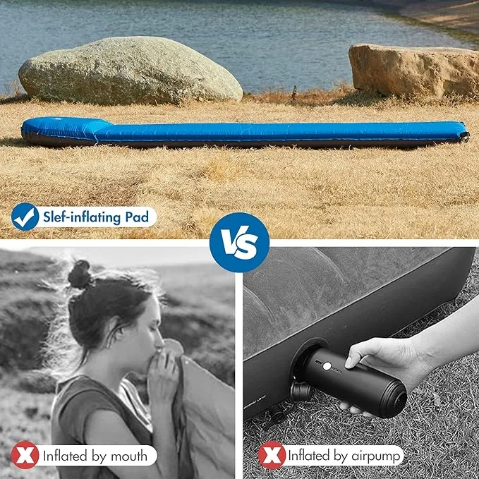 PORTAL Self Inflating Sleeping Pad for Camping, 3" Thick Memory Foam Camping Mat with Pillow, Comfortable Camping Insulated Pad Mattress for Outdoor