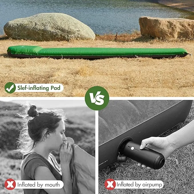 PORTAL Self Inflating Sleeping Pad for Camping, 3" Thick Memory Foam Camping Mattress with Pillow, Comfortable Camping Insulated Pad Mat for Outdoor