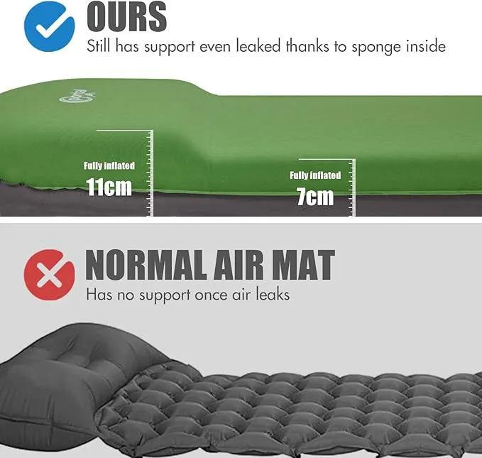 PORTAL Self Inflating Sleeping Pad for Camping, 3" Thick Memory Foam Camping Mattress with Pillow, Comfortable Camping Insulated Pad Mat for Outdoor